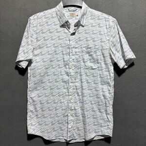 Faherty Mens Short Sleeve Shirt Button Down Ivory Endless Peaks Size Small NWOT